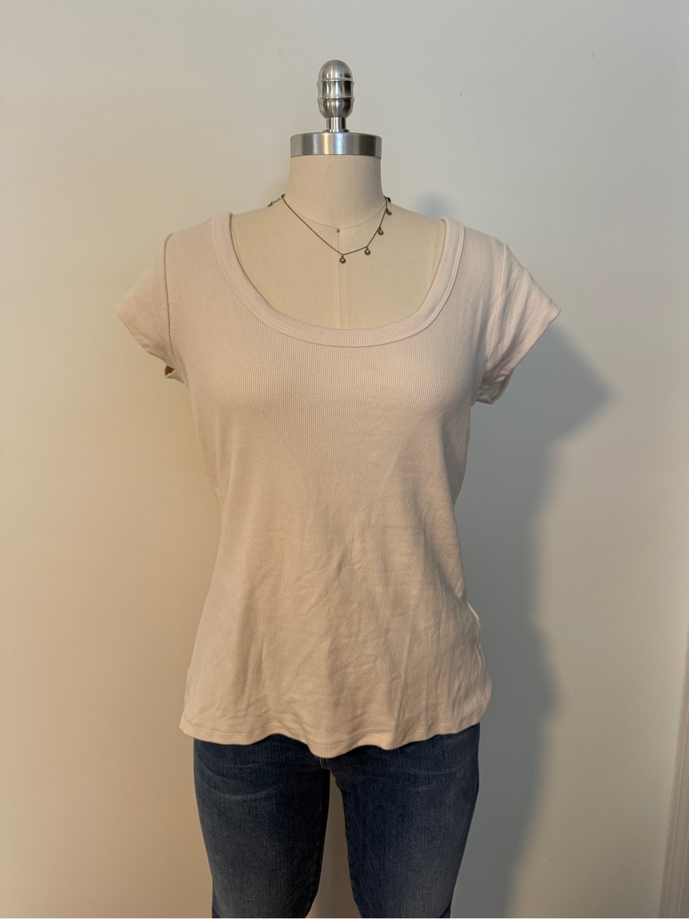 Anthropologie Pilcro Cream Rib Knit Scoop Neck Tee